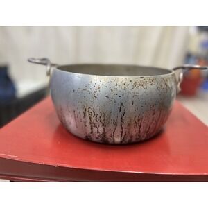 Vintage Hallite 5 1/2 Quart Aluminum Pot With Twisted Brass Handles No Lid